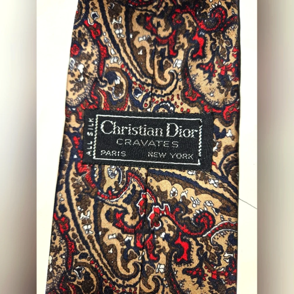 Christian Dior Cravates Silk Paisley Tie in Red and Brown VINTAGE